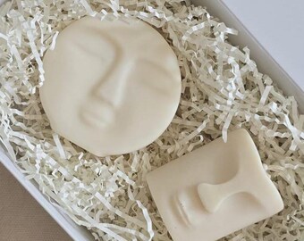 Geschenkbox Kerzen, Sojawachs Kerzenset, Geschenk für Frauen, Moai Kerze, Mond Gesicht Kerze, Design Deko, Wohnzimmer Deko, Geschenkidee