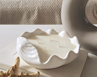 Muschelerze aus Sojawachs, Große Duftkerze im Muschelgefäß, Handgemachte Sojawachskerze, Coastal Deko, Maritime Deko, Geschenk für Frauen