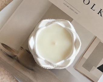 Sojawachs Duftkerze, Lotus Kerze, Jesmonite Kerze, Handgemachte Kerze, Minimalistische Deko, Geschenk für Frauen, Lotos candle