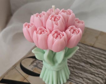 Handgemachte Sojakerze Tulpenstrauß – Tulpenkerze als Frühlingsdeko, Frauentag Geschenk, Valentinstag, Nachhaltige Blumenkerze, Tulip