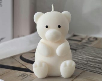 Teddybär Sojakerze, Bärenkerze aus Sojawachs, Geschenk zur Geburt, Taufe, Teddy Bear Candle, Kinderzimmer Deko,