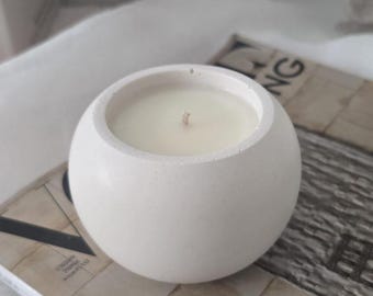 Sojawachs Duftkerze im Jesmonite Gefäß, Sojawachskerze, Duftkerze, Kugel Kerze, minimalistische Deko, Japandi Deko, Geschenk für Frauen