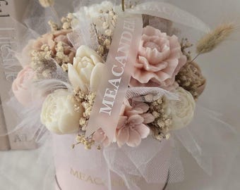 Blumenbouquet aus Sojawachs, duftende Flower Box, Duftdekoration, Rosen und Tulpen aus Sojawachs, Geschenk für sie, Wohndeko