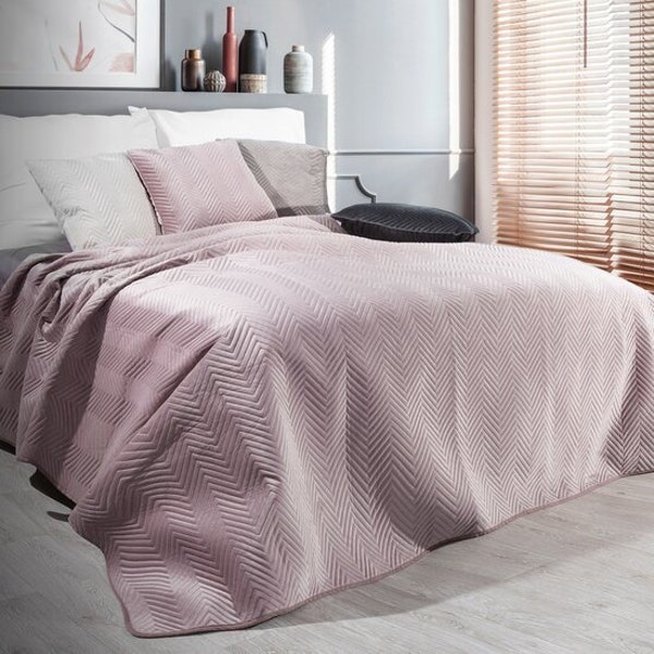 Couvre-lit en velours rose, couvre-lit de luxe rose UK, couvre-lit king size, couvre-lit 220x240cm, couvre-lit en velours de luxe, literie de luxe