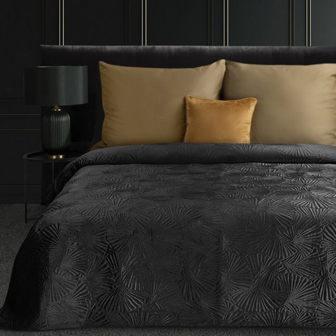 Black Velvet Bedspread, King Size Black Bedspread, Black Bedspread UK