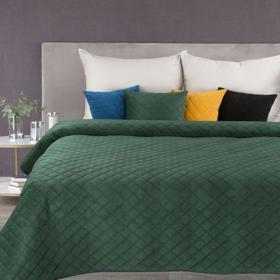 Green Velvet Bedspread Dark Green Bedspread UK King Size Etsy