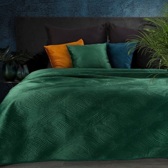 Green Velvet Bedspread Dark Green Bedspread UK King Size Etsy