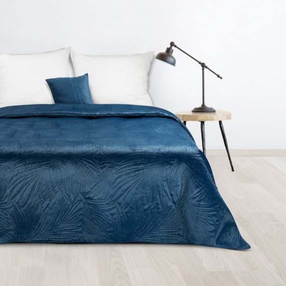 Couvre-lit en velours marine, couvre-lit bleu foncé ROYAUME-UNI, couvre-lit  bleu luxe, couvre-lit 170x210cm, couvre-lit en velours de luxe, couvre-lit  en velours marine -  France