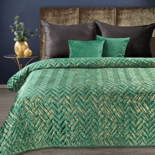 Luxury Bedding King Size Bedspread Green & Gold Silk Jacquard Etsy