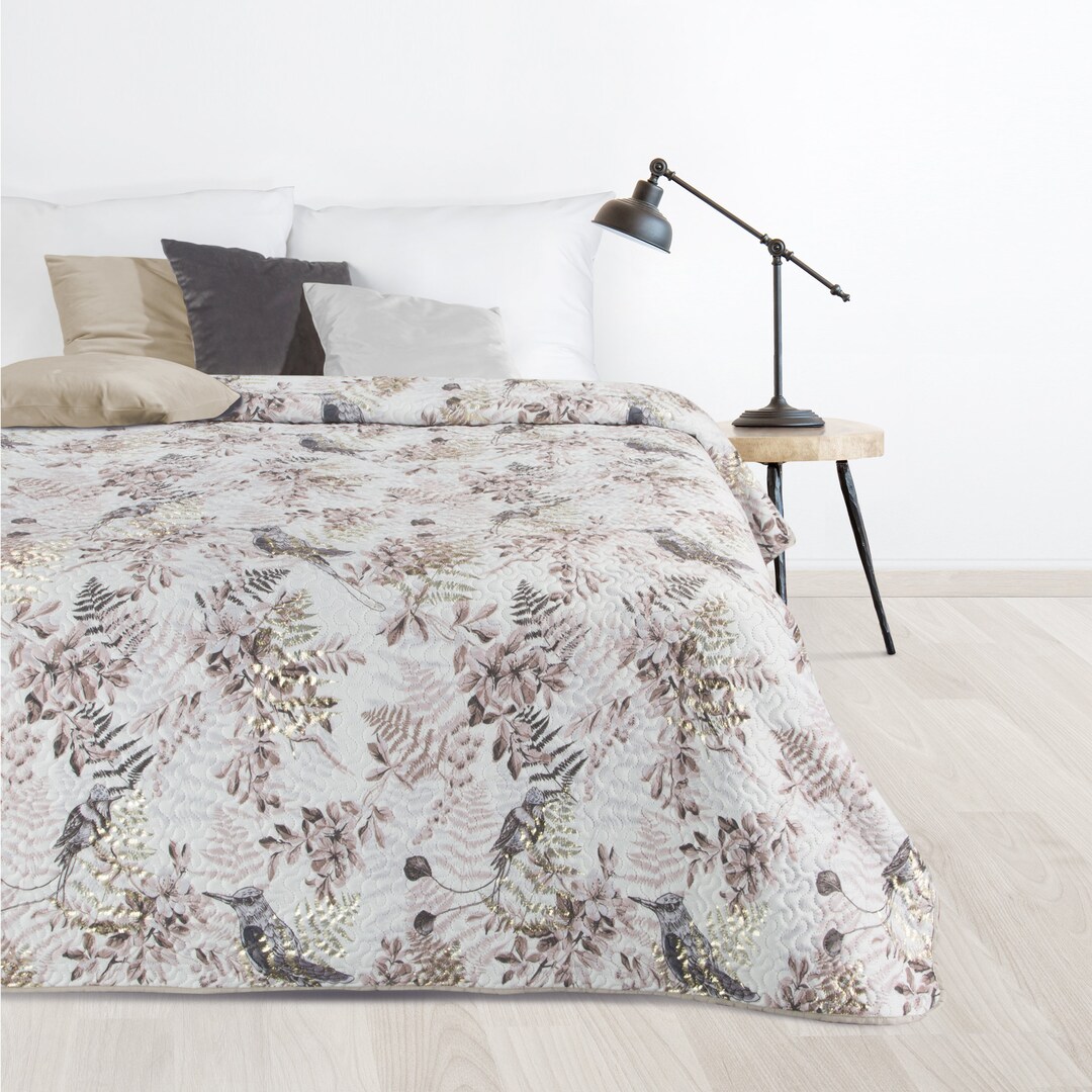 Quilted Bedspread With Leaves Print Nature / Floral Bedspreads, Blankets & Throws Floral