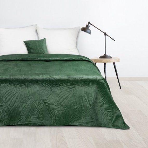 Green Velvet Bedspread Dark Green Bedspread UK King Size Etsy