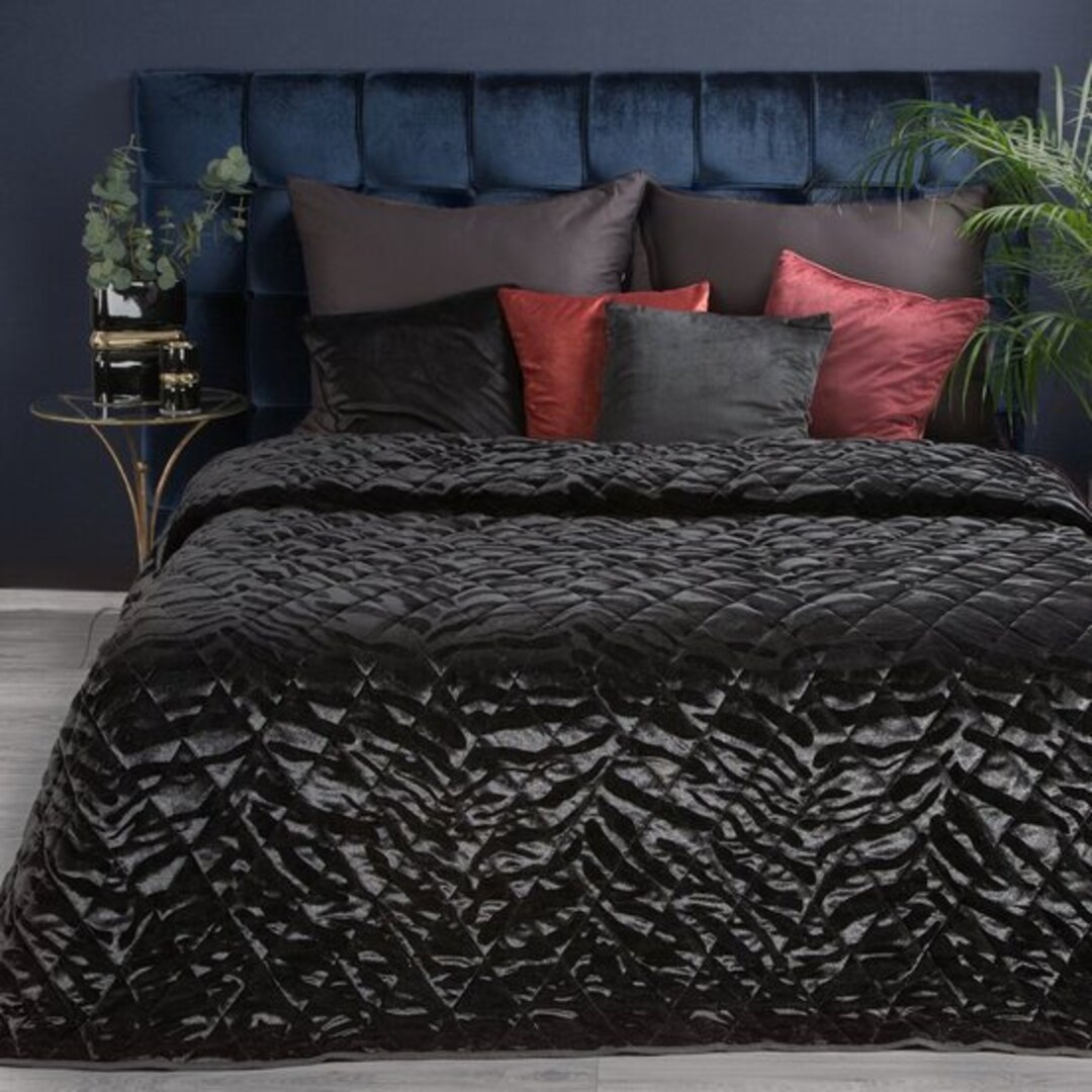 Black Velvet Bedspread, King Size Black Bedspread, Black Bedspread UK