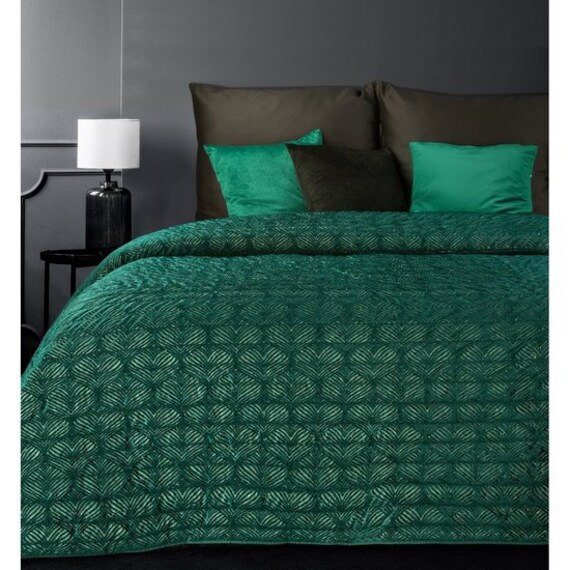 Green Velvet Bedspread Dark Green Bedspread UK King Size Etsy