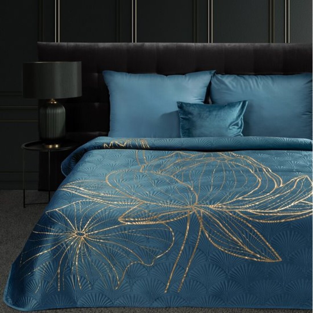 Navy Velvet Bedspread, King Size Navy Bedspread, Dark Blue Bedspread UK