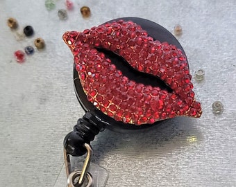 Valentine Lips Badge Reel  with retractable cord  Red Lipstick ER nurse, ICU nurse, Cosmetic Nurse, Esthetician Badge Reel, Med Spa Nurse