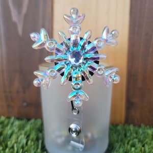Snowflake Iridescent Winter Name Badge Reel, RN Christmas Badge Reel,  Lanyard Badge Holder,  Nursing Badge Reel, Teacher Lanyard RN Gift