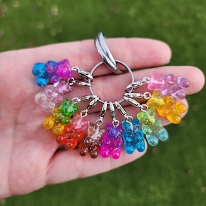 Gummy Bear Badge Reel Charm with Clips Keychain Clasp Rearview Mirror Ornament Bear Charm Gift for Nurse Apreciation Teacher Sparkle Charm