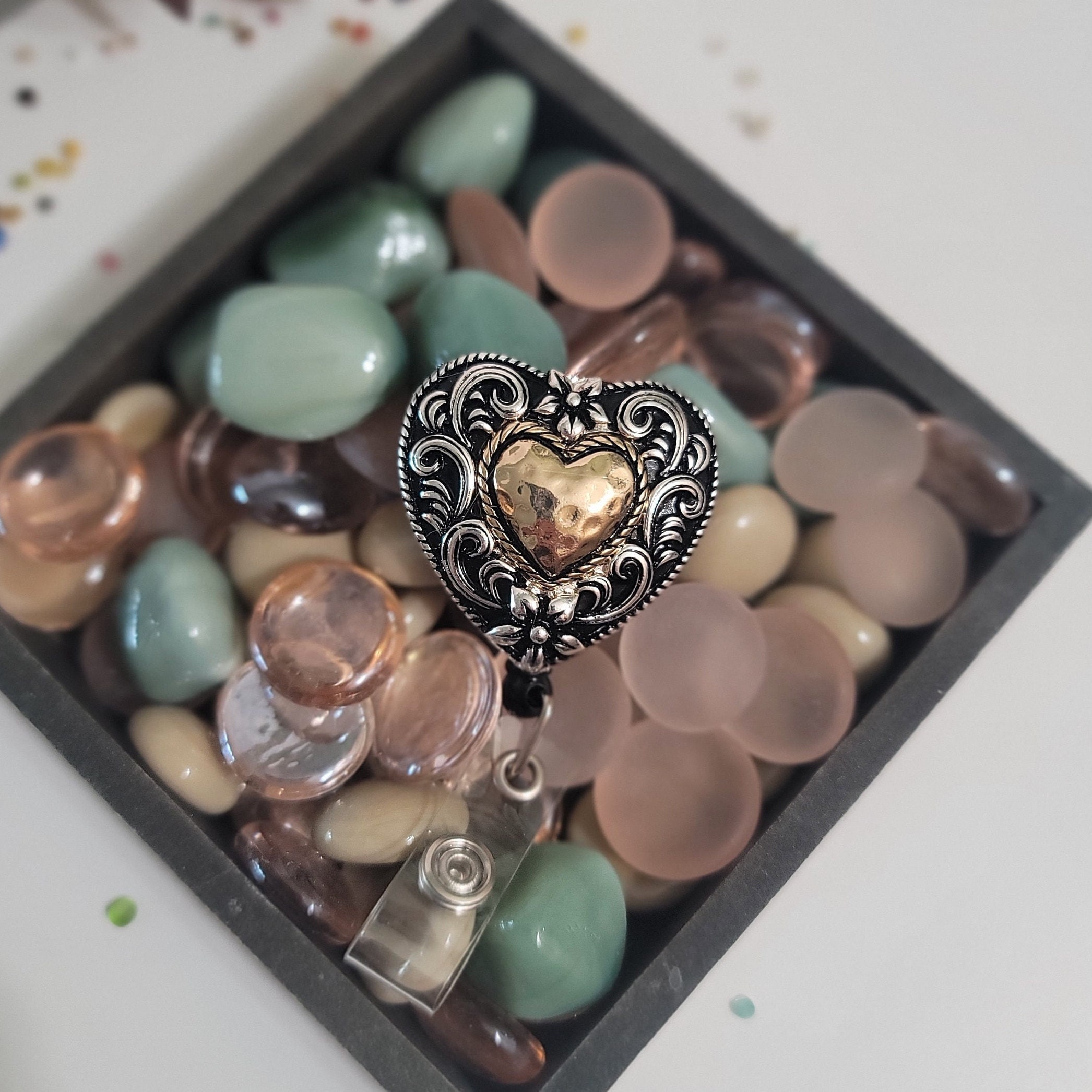 Western Heart Badge Reel  Two Tone Silver and Gold Summer Jewelry Nurse Gift Cowgirl  Christmas Gift Badge Buddy Handmade Gift