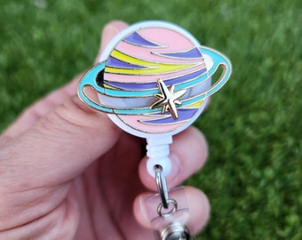 Fidget Badge Galaxy Planet RN Badge Reel Unique Beautiful Saturn Universe  Badge Holder Retractable Reel Access Card Holder Teacher Lanyard
