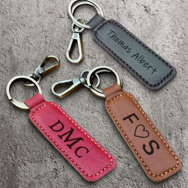 Personalized Christmas Gift, Keychain for Men, Engraved Leather Keyring, Gift for Her, Customized Leather Key Tag, Genuine Leather Key Chain