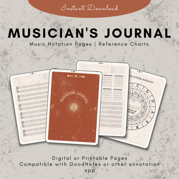 Digital Musician's Journal - 11 Music Notation Digital Pages for use on Tablet Annotation Apps or Printable