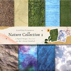 Collection Nature 1 | | papier numérique Textures de papier - 9 designs - 8.5in x 11in - Usage personnel/commercial - TÉLÉCHARGEMENT INSTANTANÉ