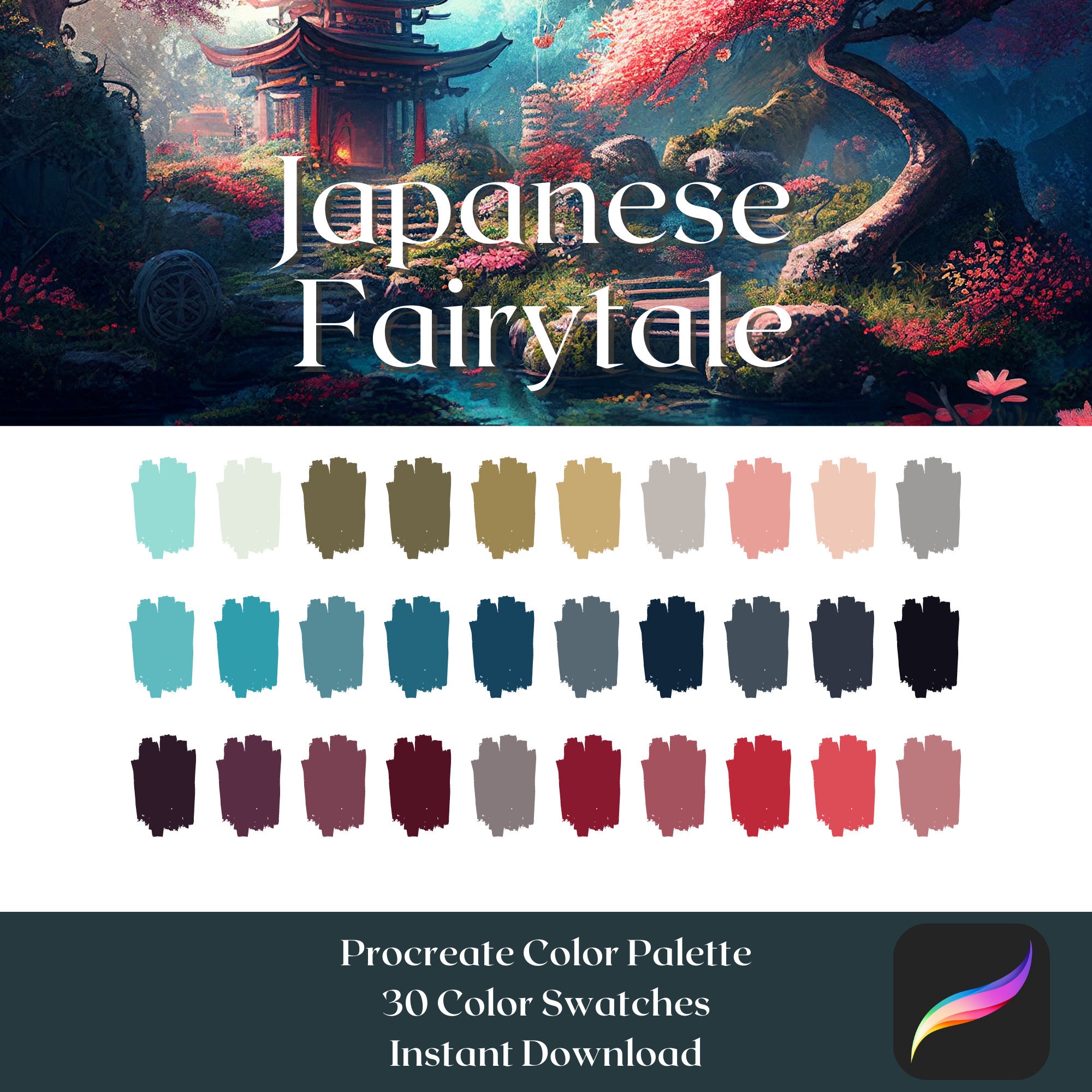 Paleta de colores para Procreate: Cuento japonés | 30 muestras para iPad | Descarga digital instantánea