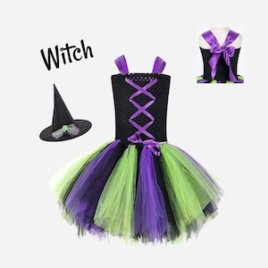 Witch Halloween Costume, Witch Tutu Dress, Halloween Costume, Tulle Costume, Purple and Green Witch