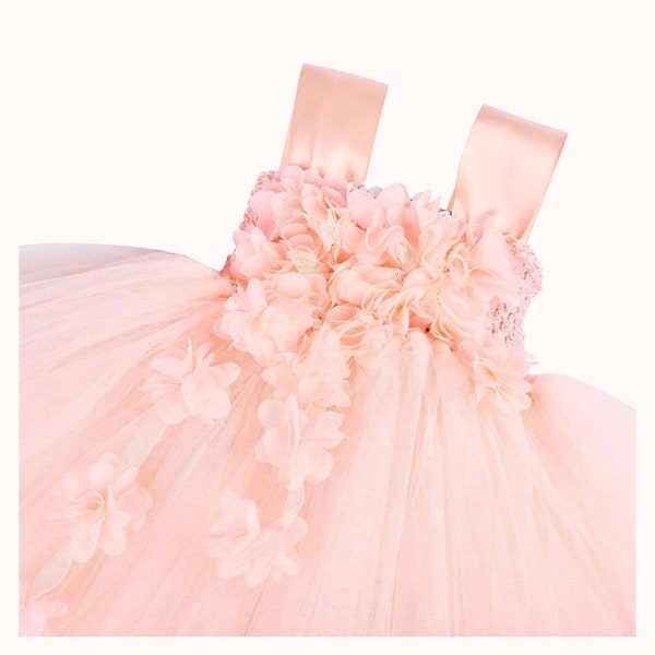 Floral Blush Tutu Dress, Blush Tulle Dress, Pink Special Occasion Dress, Blush Peach Flower Girl Dress, Infant Blush Dress