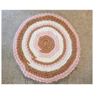 Handmade Chunky Knit Chenille Playmat: Pink, Ivory, Caramel