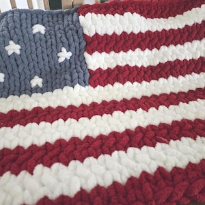 American Flag Chunky knit Blanket, Patriotic Couch Throw, Independence Day