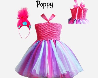 Troll Princess Costume, Poppy Tutu Dress, Halloween Costume, Troll Princess Tulle Costume