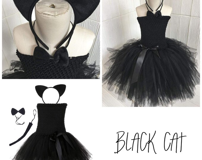 Black Cat Halloween Costume/ Black Cat Dress/ Tutu Dress/ Halloween Costume/ Tulle Costume