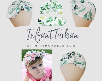 Baby Girl Hat with Bow, Infant Turban, Leaves Infant Hat, Floral Baby Hat, Turban, Headwrap