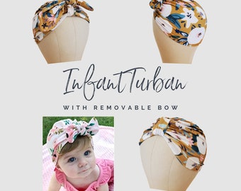 Baby Girl Hat with Bow, Infant Turban, Gold Floral Infant Hat, Floral Baby Hat, Turban, Headwrap