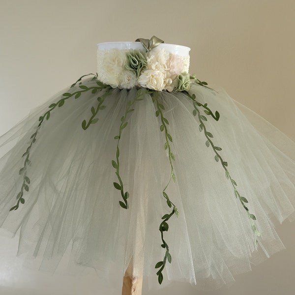 Sage Green Tutu Dress, Fairy Tulle Dress, Cream Special Occasion Dress, Sage Flower Girl Dress, Infant Cream Dress