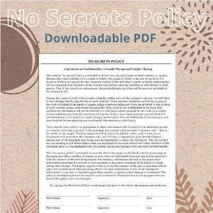 Therapist No Secrets Policy Downloadable Form | Private Practice Forms & Templates