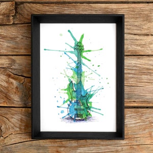 Colourful Watercolour Guitar Downloadable Art Print, Downloadable Musical Instrument Print, Print At Home Wall Art, Instant Download JPG PDF