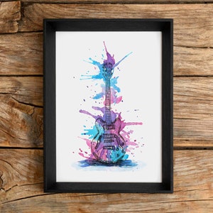 Colourful Watercolour Guitar Downloadable Art Print, Downloadable Musical Instrument Print, Print At Home Wall Art, Instant Download JPG PDF