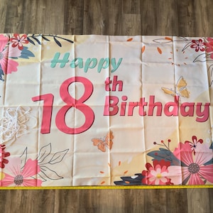 18th Happy Birthday Decorations Pink Happy Birthday Backdrop Banner 72"x42" Party Decoration Supplies Birthday Sign Background Celebrations