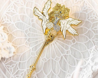 NEW - Winged Crystal Wand Enamel Pin - Magical and Mystical Brooch Design