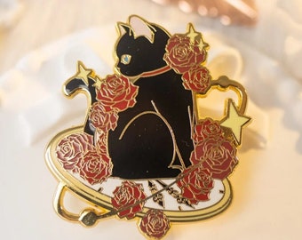 Pre-sale   NEW - Time And Roses Hard Enamel Pin, Cute Black Kitten Brooch Badge Cat Lapel Pin for Birthday Gift