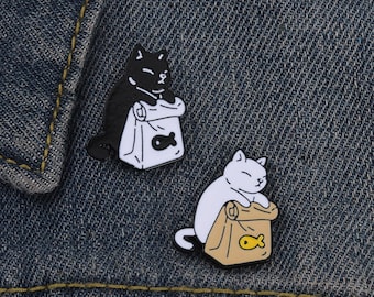 Set of 2  Cute Cat and Fish  Hard Enamel pin