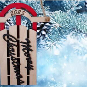 sled ornament 2024 ornament wood ornament Christmas ornament gift ornament