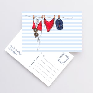 Cappello da baseball e bikini dei Red Sox, stampa estiva / Cartolina da spiaggia stampabile / Illustrazione di un filo per stendere le lenzuola Summer Vibes / Download immediato