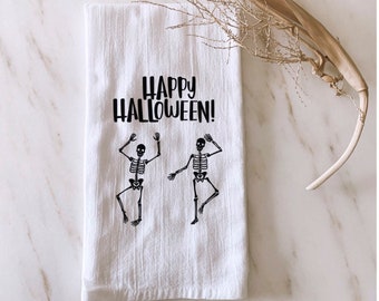 Happy Halloween Tea Towel | Halloween Tea Towel | Halloween Towel | Dish Towel | Kitchen Tea Towel | Funny Tea Towel | Skeleton Towel