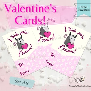 Adorable carte de Saint-Valentin Opossum / Lot de 8 cartes de Saint-Valentin / Saint-Valentin pour enfants / Saint-Valentin en classe / TÉLÉCHARGEMENT IMMÉDIAT