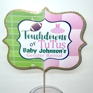 Touchdowns or Tutus Gender Reveal Cake Topper, Centerpiece, Gender Reveal Decorations, Pink and Green Gender Reveal