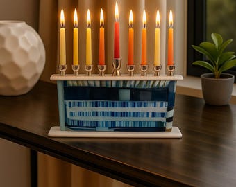 Handmade Glass Menorah – Contemporary Hanukkah Decor, Judaica Gift, Festival of Lights