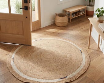 Round Jute Rug | Minimal Ring Design Braided Floor Mat, Boho Farmhouse Decor